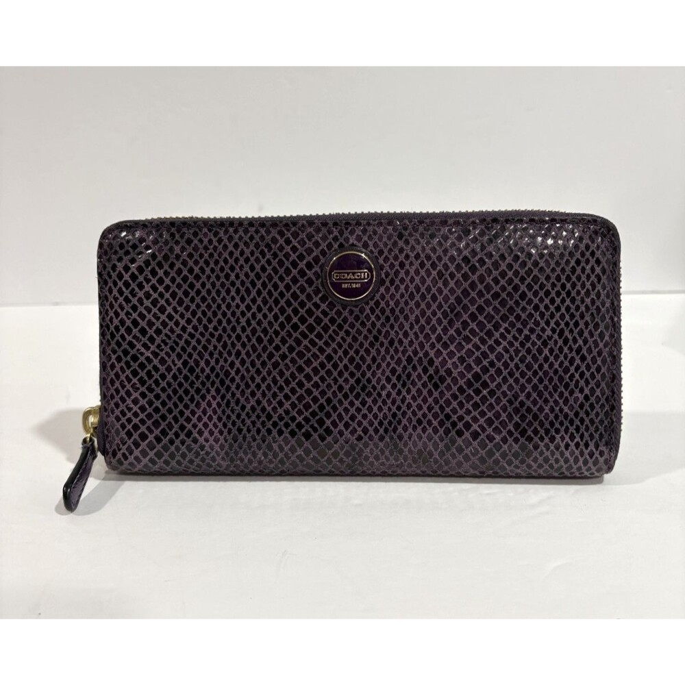 Coach Women's Purple Snakeskin Embossed Leather Zip Wallet